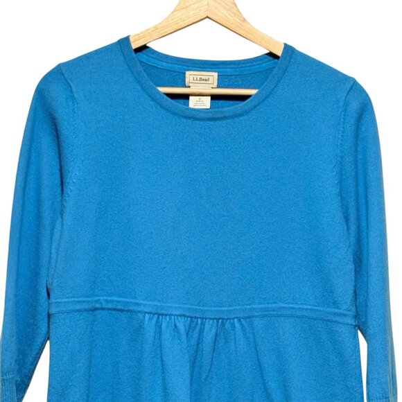 LL Bean Angora Blend ¾ Sleeve Blue Peplum Babydoll Sweater Womens Size Medium - Picture 3 of 8